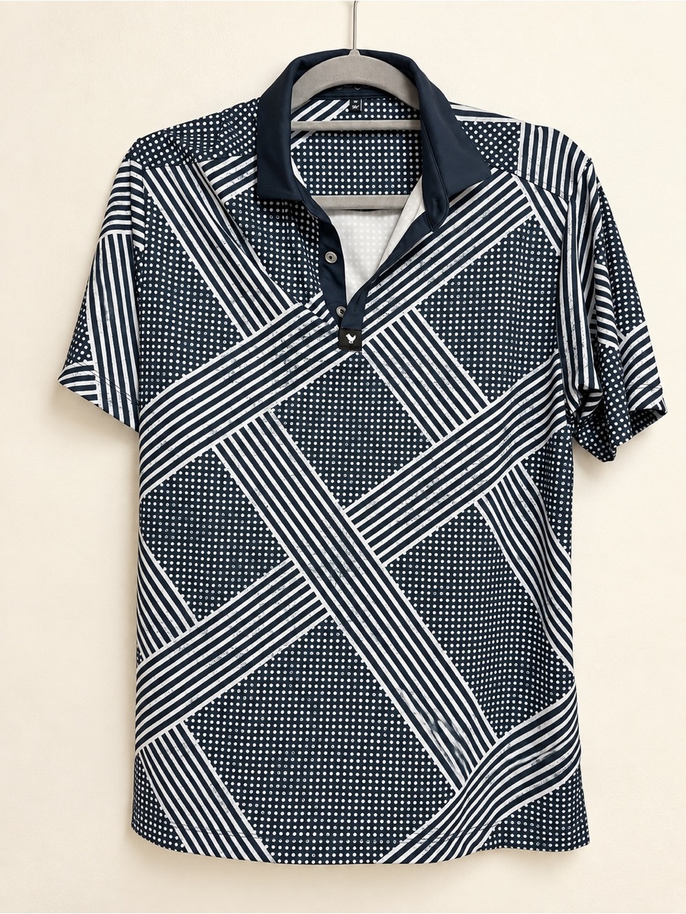Bad Birdie Men’s M Navy White Geometric Golf Polo